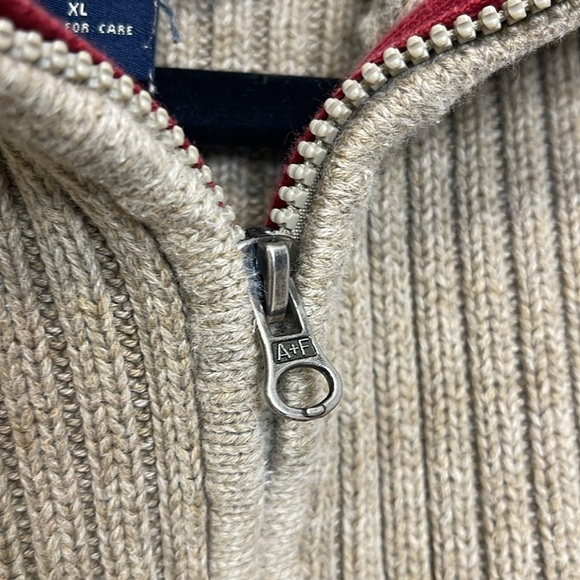 Abercrombie & Fitch Men's Muscle Pullover 1/4 Zip Tan Khaki Sweater Size XL Knit - Picture 9 of 11